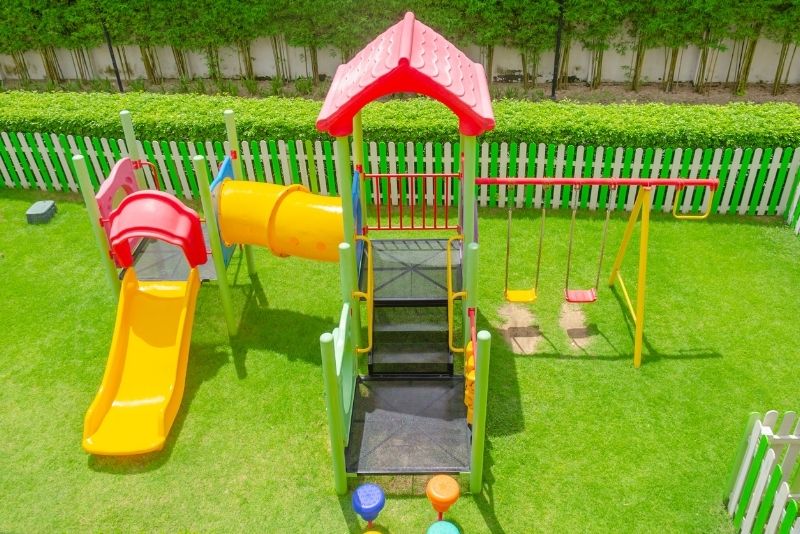 kids playground with artificial grass