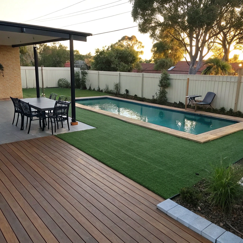 Artificial grass pool area outdoor entertaining Newcastle backyard