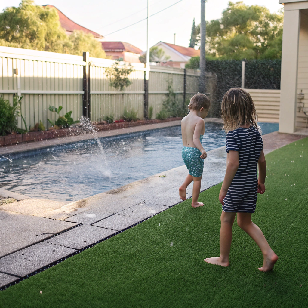 Slip resistant artificial turf around pool Newcastle wet surface
